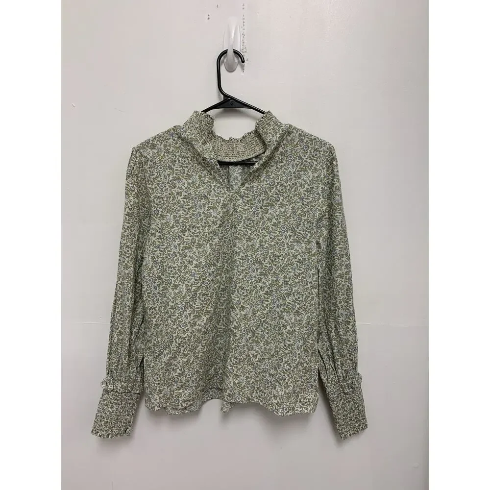 TUCKERNUCK Hyacinth House Floral Puff Sleeve Blouse with Mandarin Collar Small